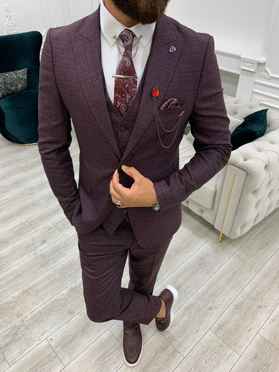 Burgundy Slim-Fit Italian Cut Suit