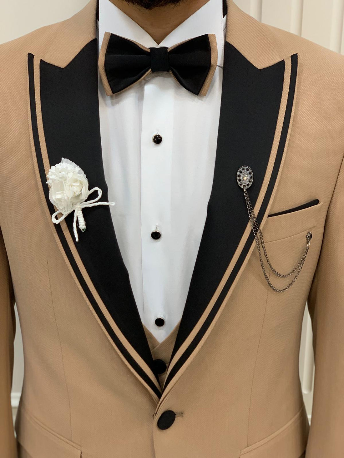 Cream Dovetail Collar Striped Slim-Fit Italian Cut Tuxedo