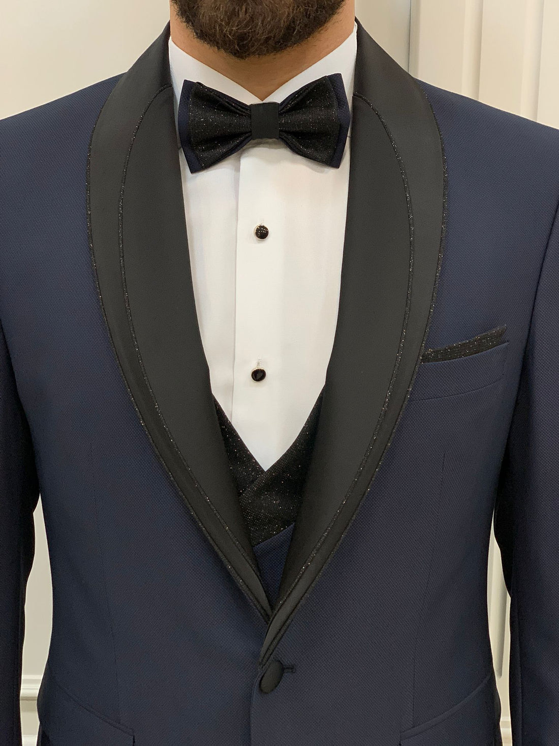 Dark Blue Shawl Glitter Slim-Fit Italian Cut Tuxedo