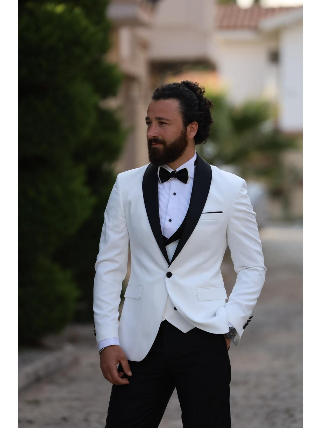 White Groom Slim-Fit Italian Cut Tuxedo