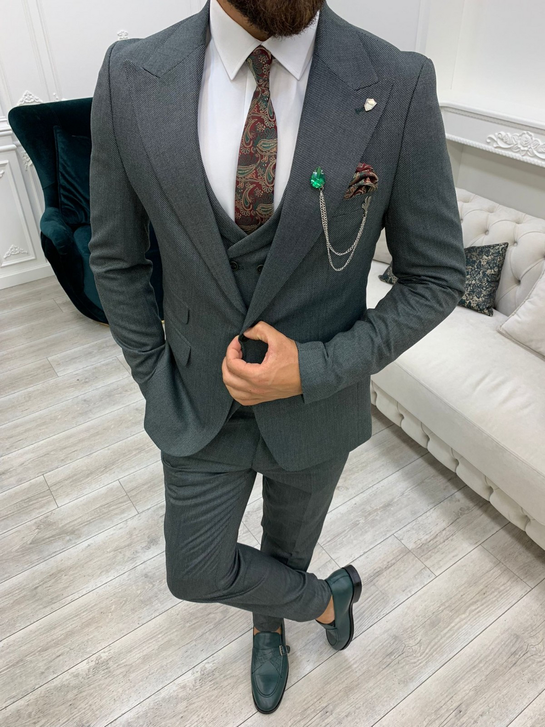 Green Slim-Fit Italian Cut Suit