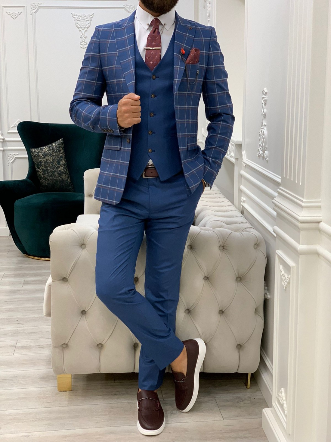Blue Plaid Slim-Fit Italian Cut Suit