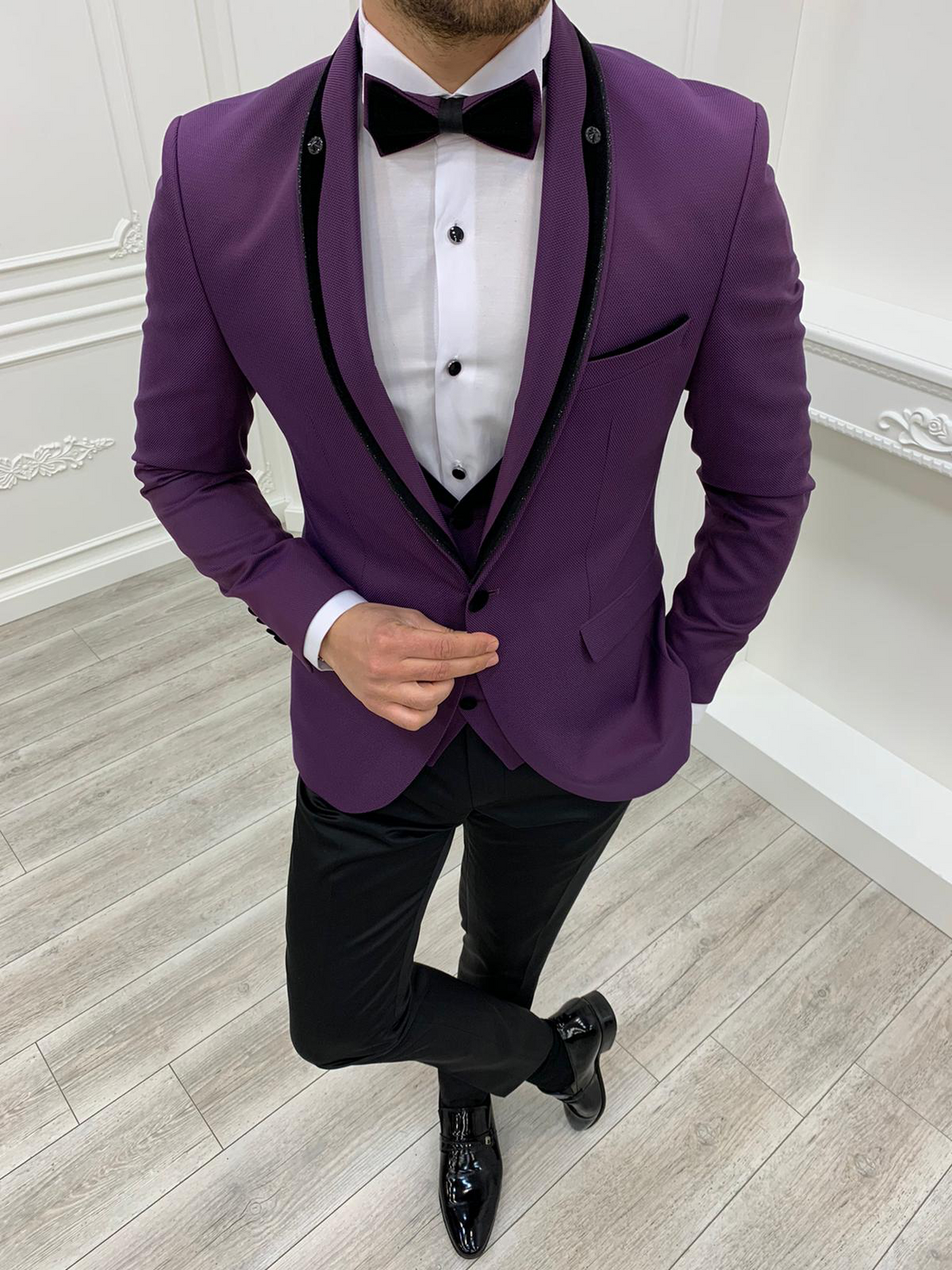 Purple Glitter Shawl Slim-Fit Tuxedo