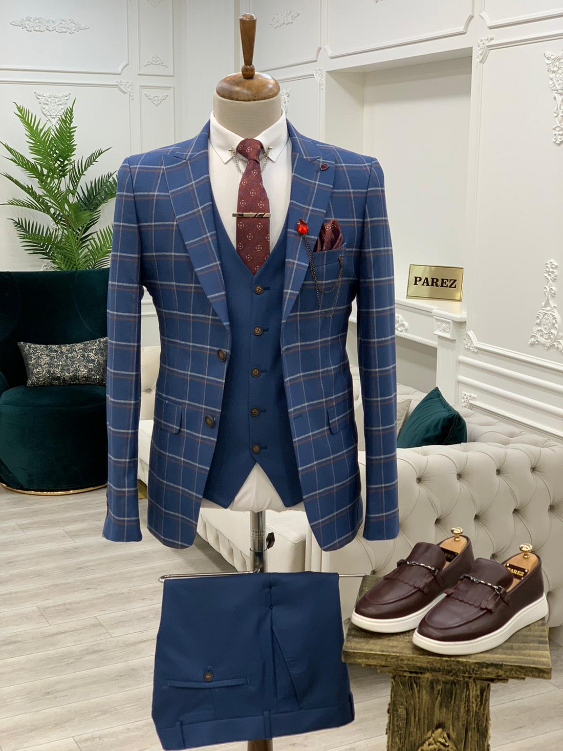 Blue Plaid Slim-Fit Italian Cut Suit