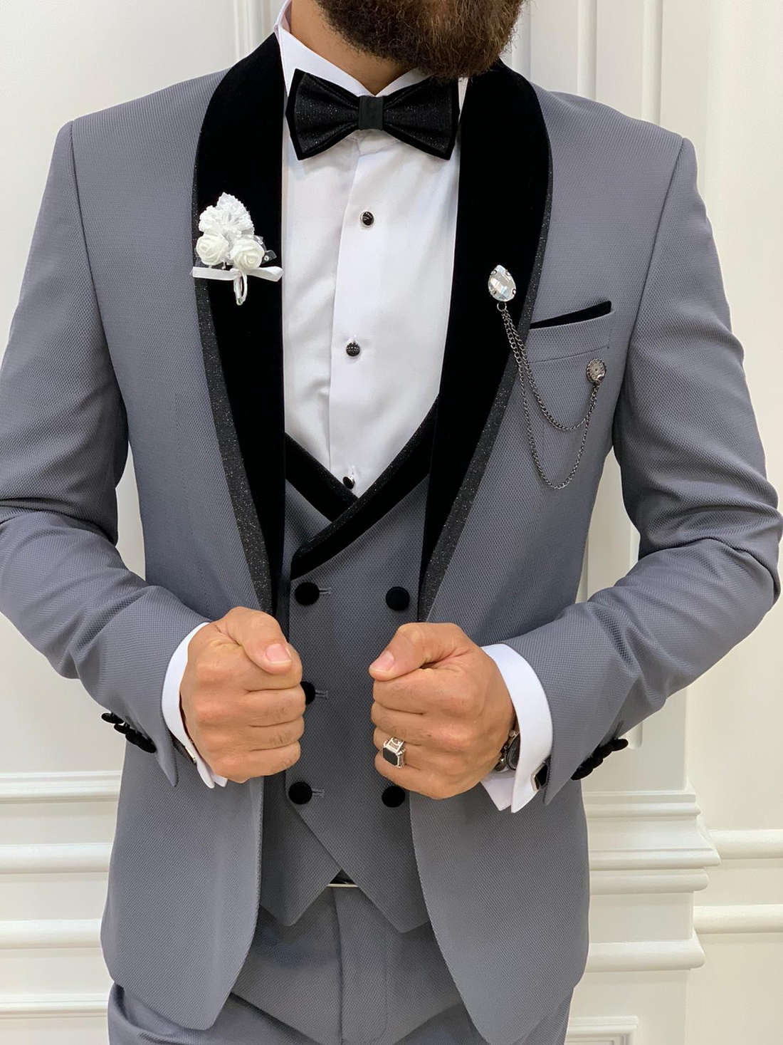 Grey Glitter Groom Slim-Fit Tuxedo