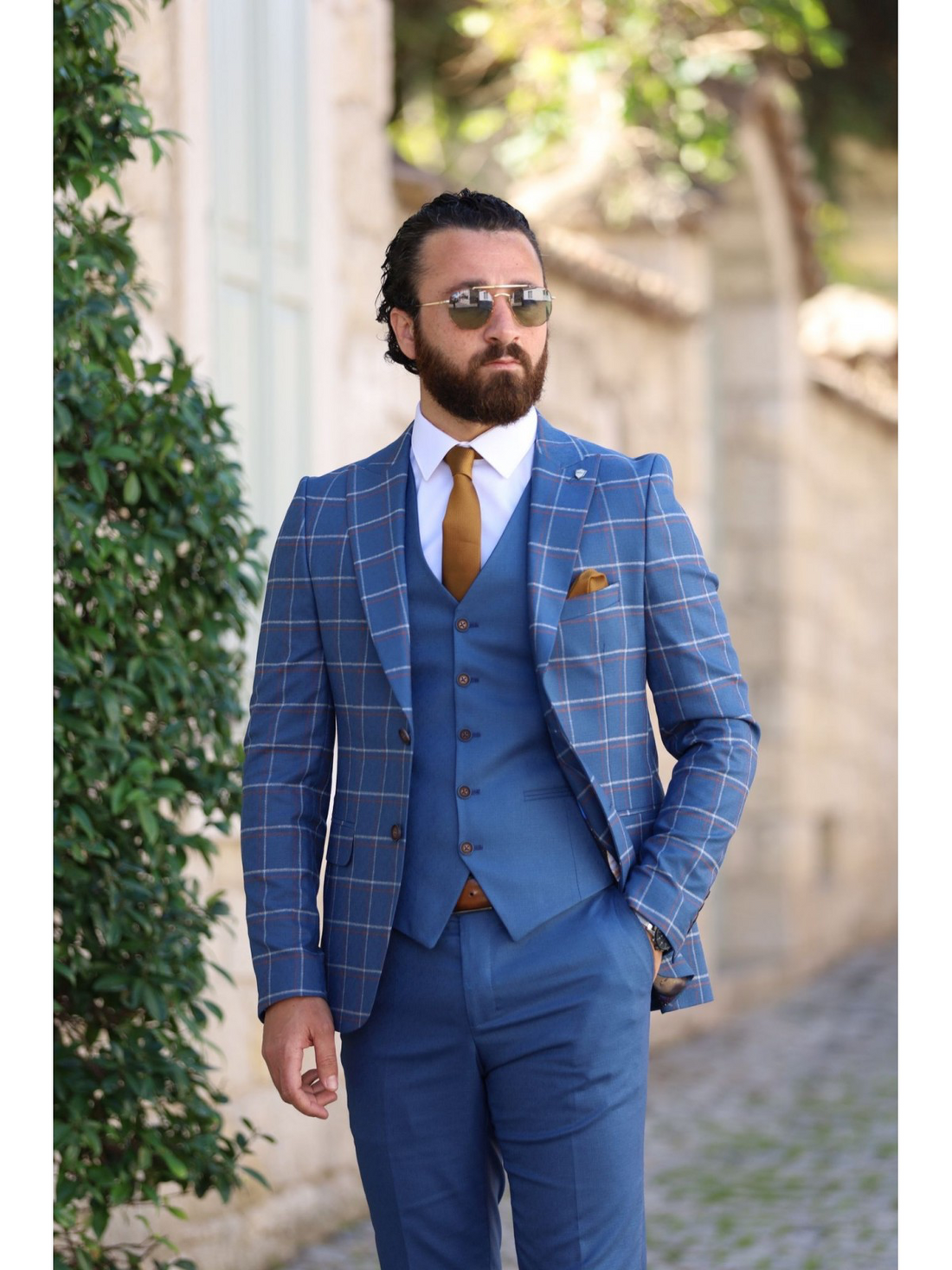 Blue Plaid Slim-Fit Italian Cut Suit