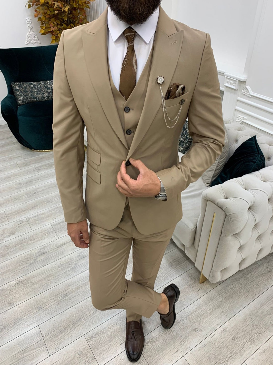 Beige Slim-Fit Italian Cut Suit