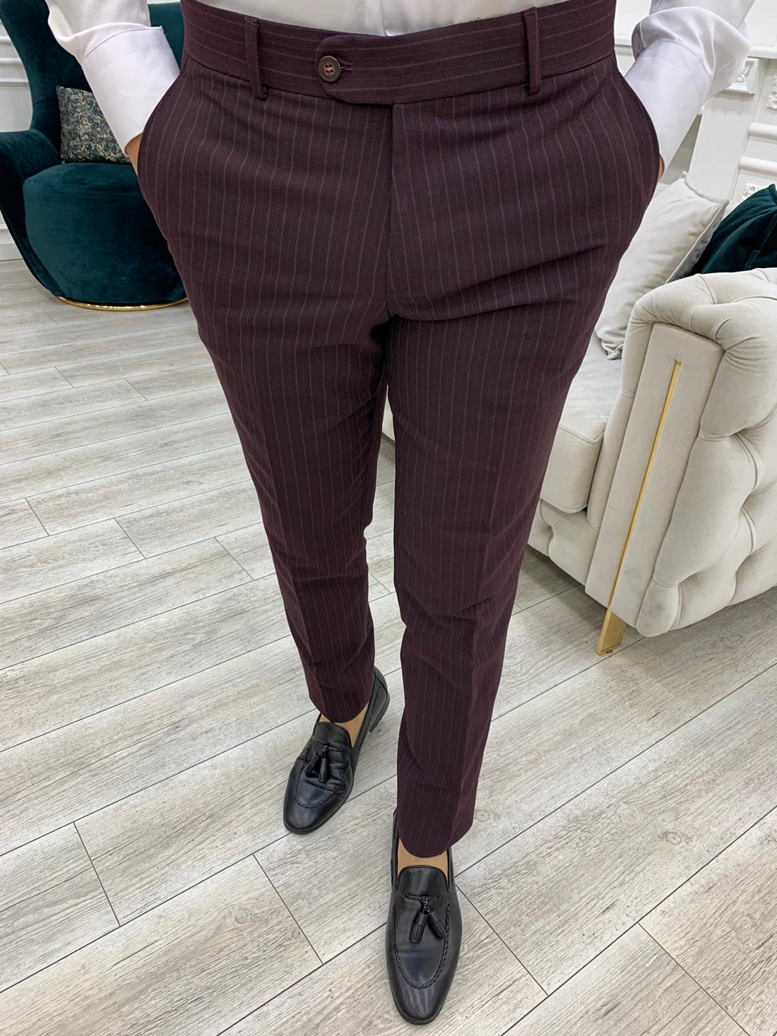 Red Striped Slim-Fit Italian Cut Double Breasted Suit