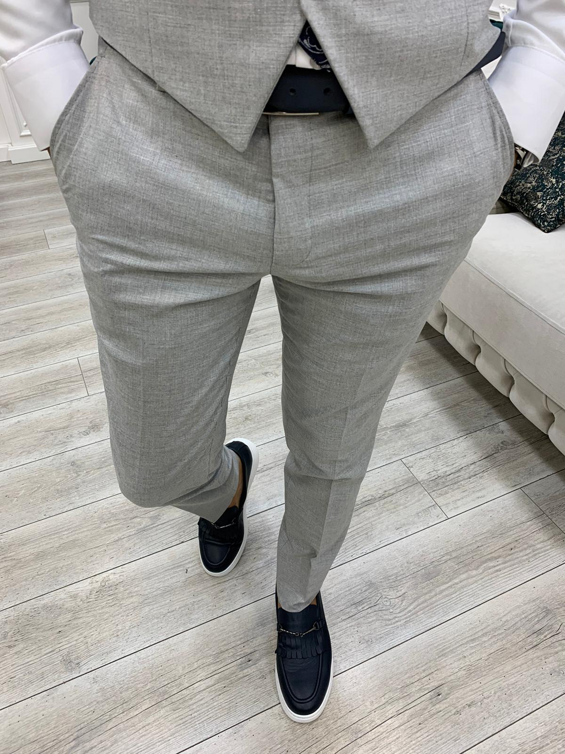 Light Grey Plaid Slim-Fit Italian Cut Suit