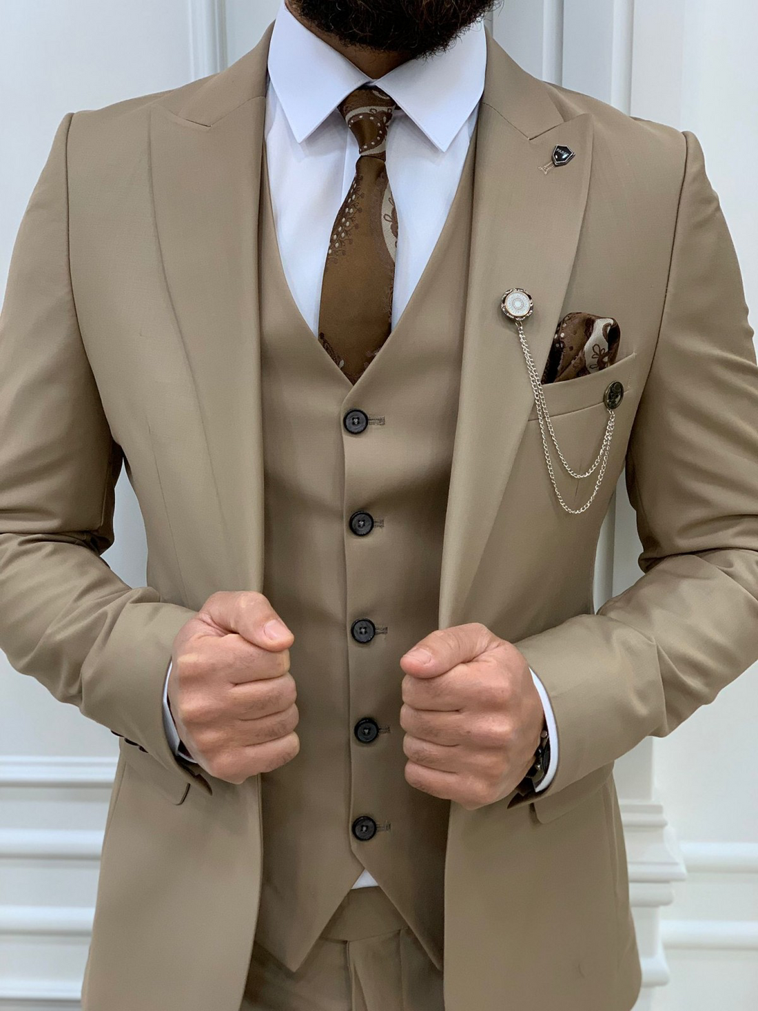 Beige Slim-Fit Italian Cut Suit