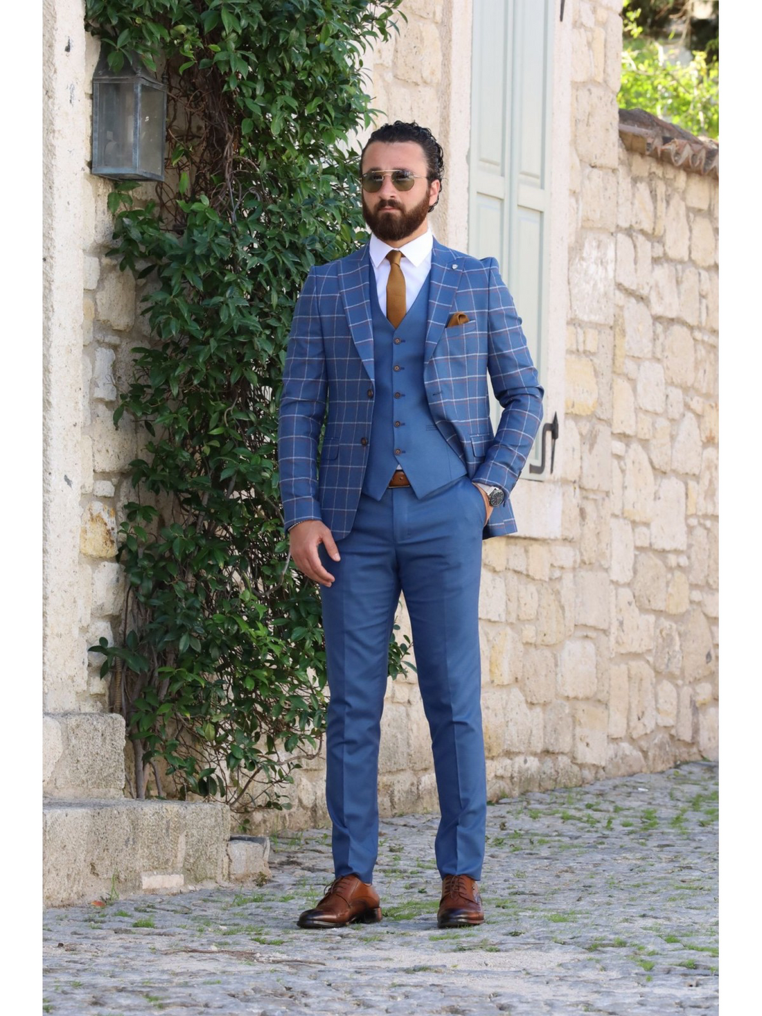 Blue Plaid Slim-Fit Italian Cut Suit