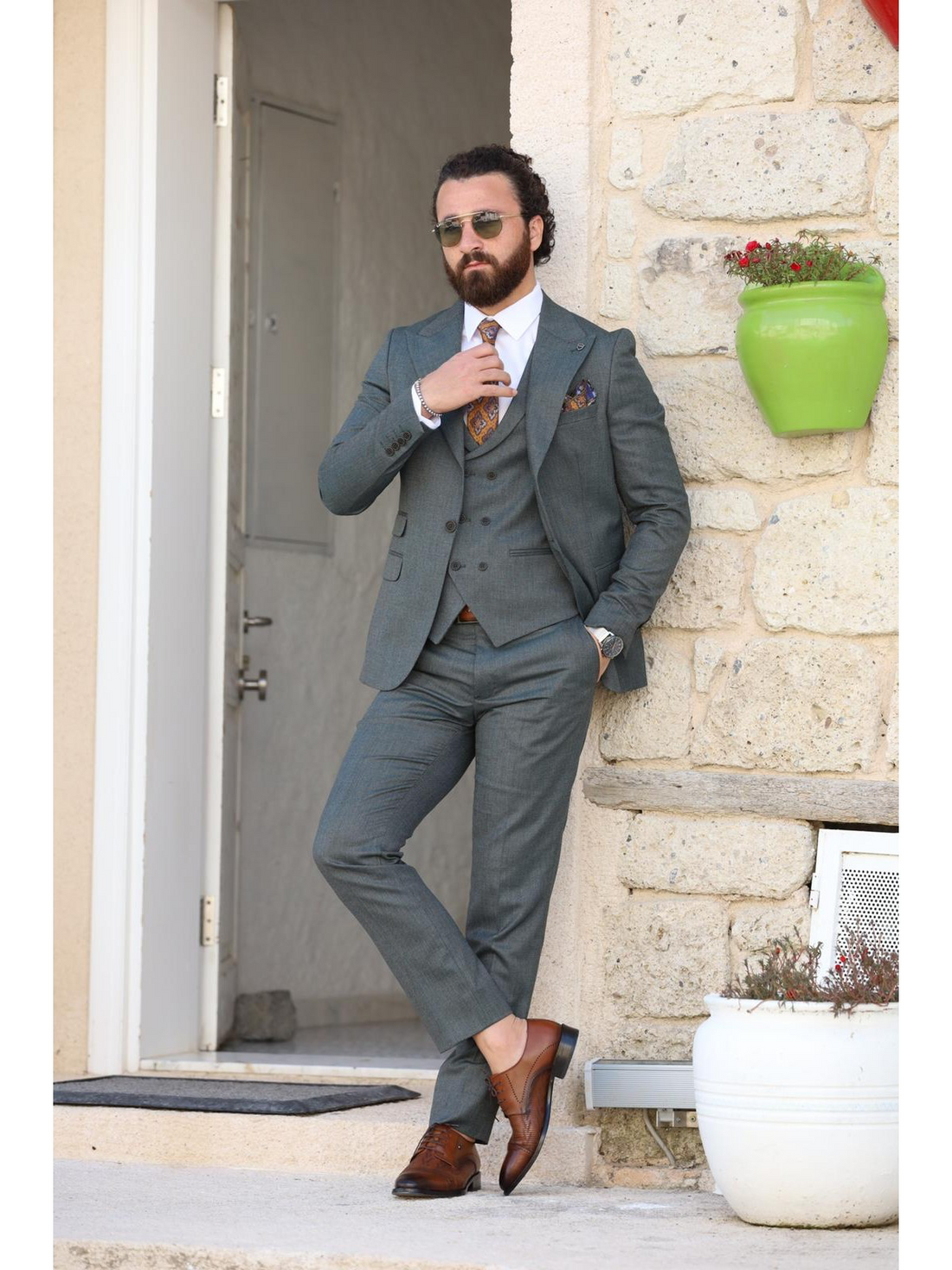 Green Slim-Fit Italian Cut Suit