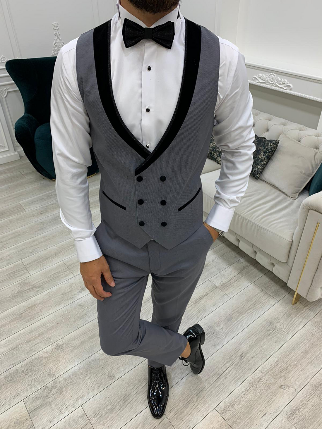 Grey Glitter Groom Slim-Fit Tuxedo