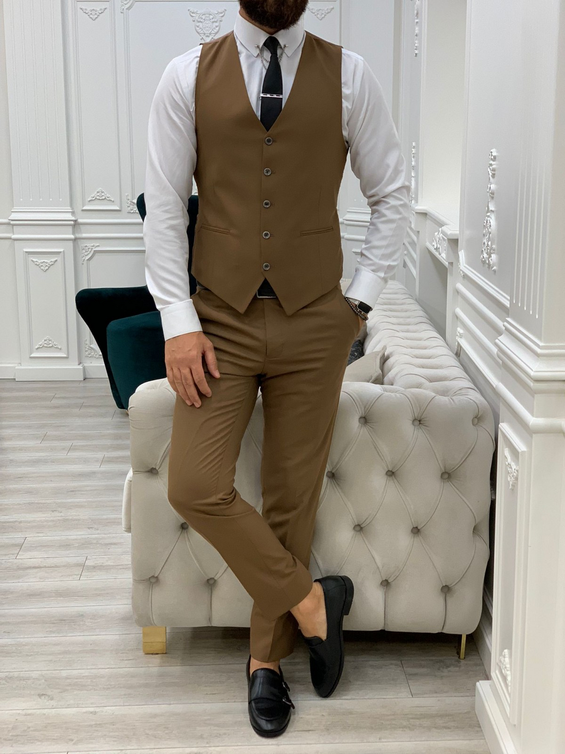 Brown Striped Slim-Fit Italian Cut Suit