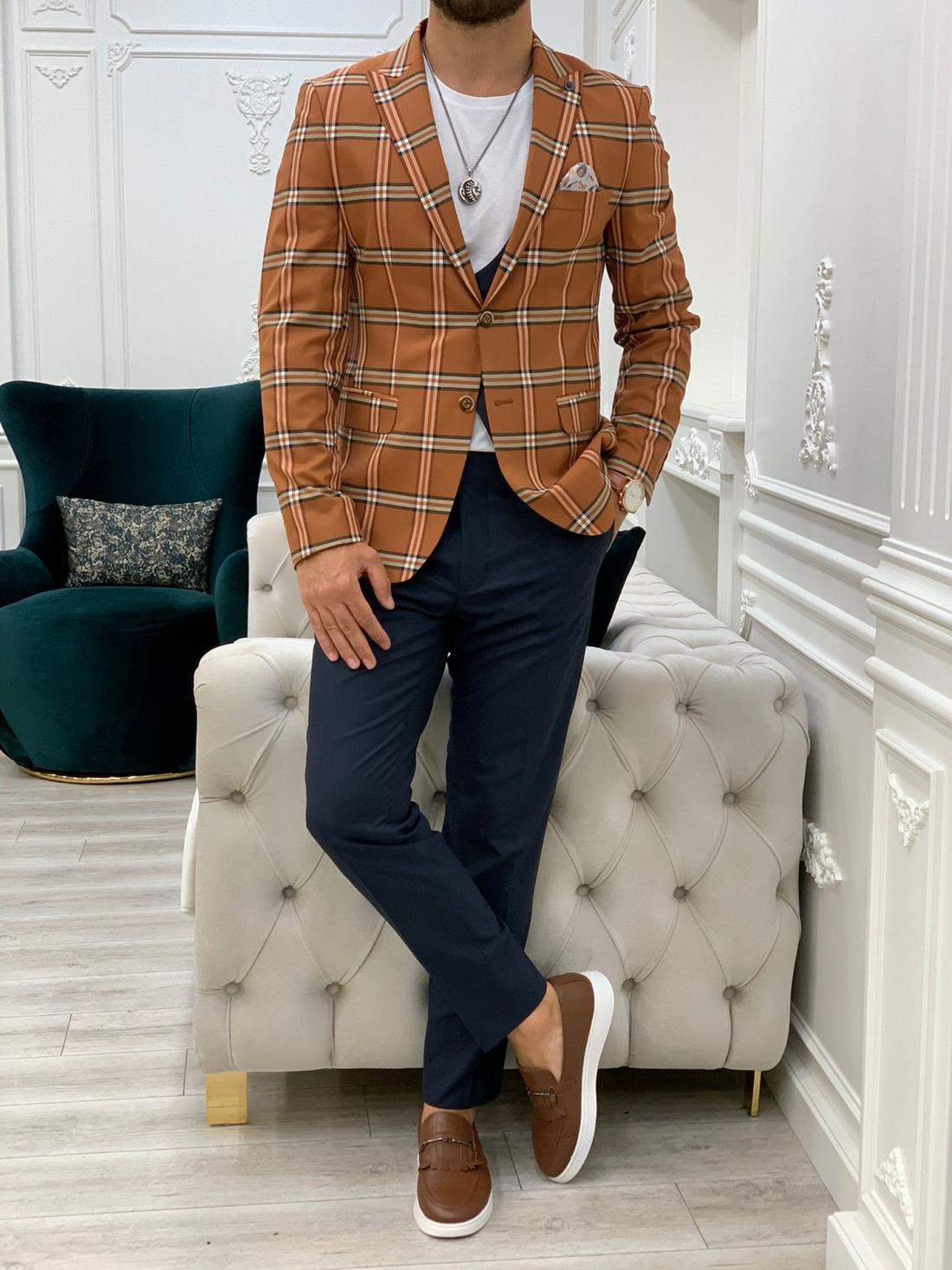 Caramel Striped Slim-Fit Italian Cut Suit