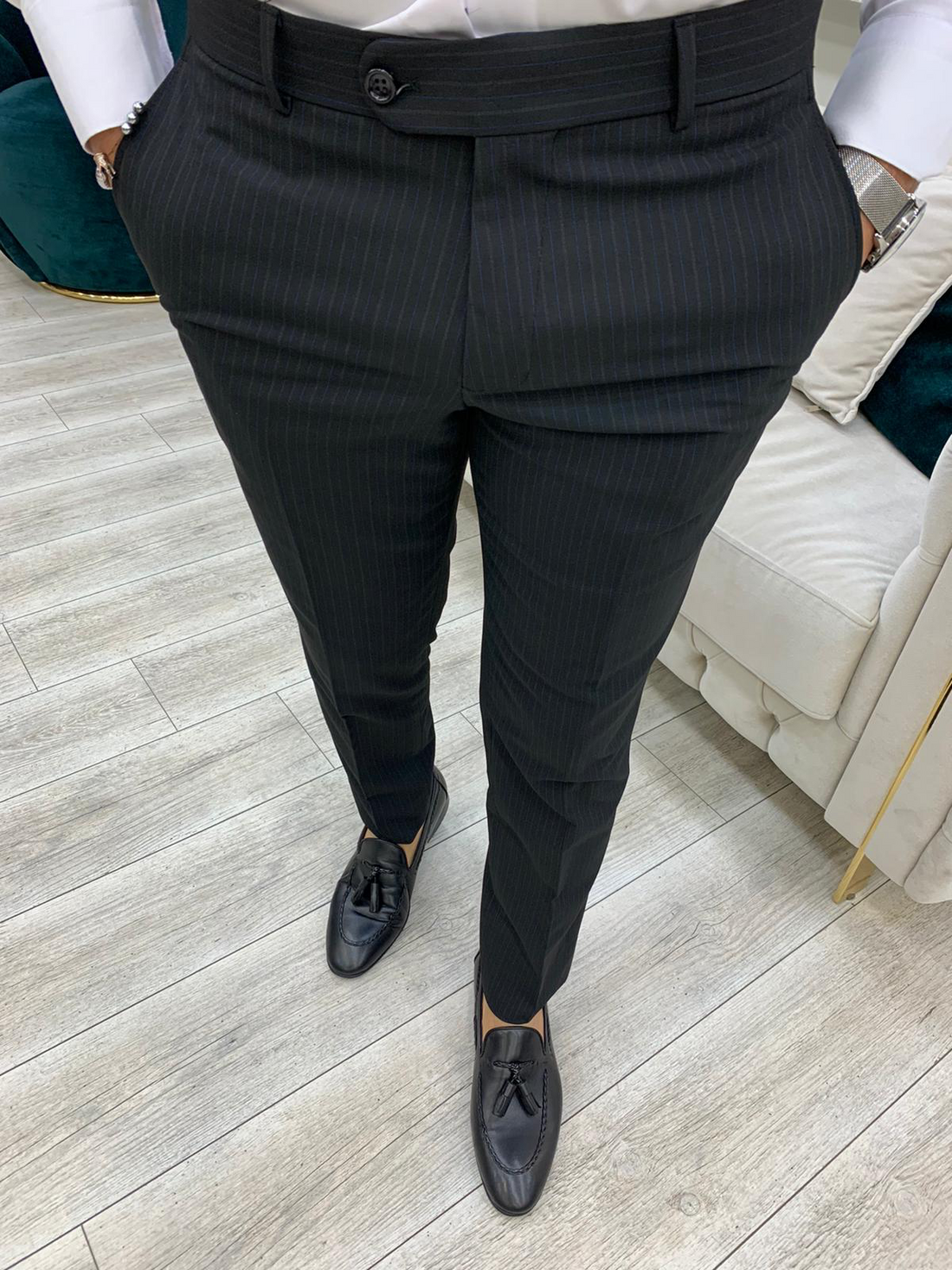 Black Striped Slim-Fit Italian Cut Double Breasted Suit