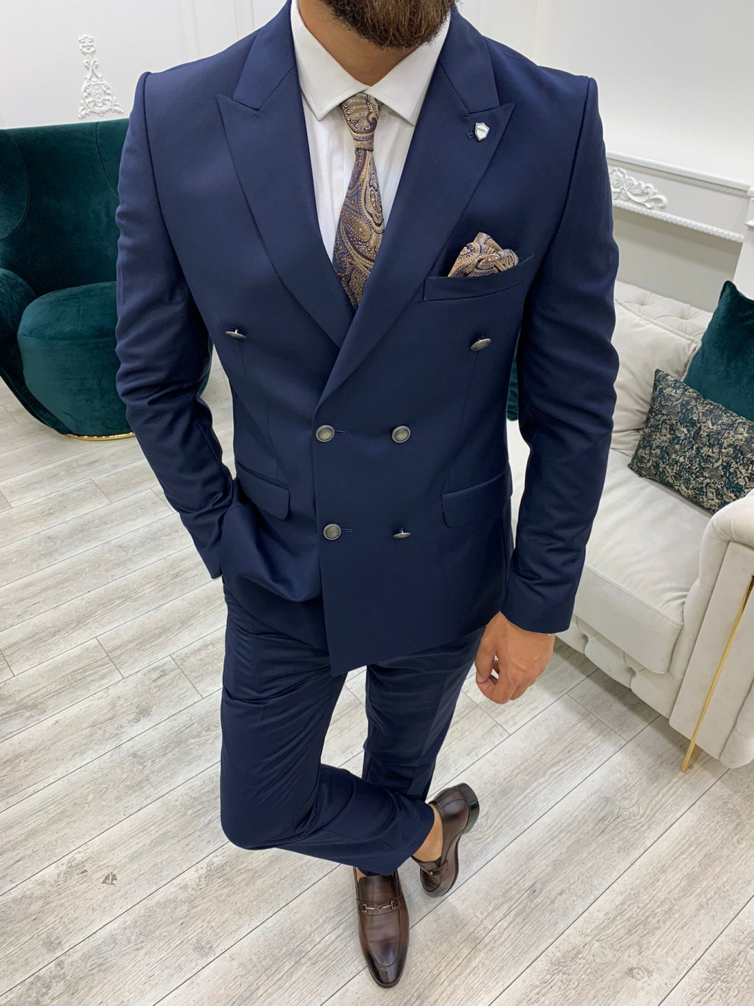 Navy Blue Slim-Fit Italian Cut Double Breasted Suit