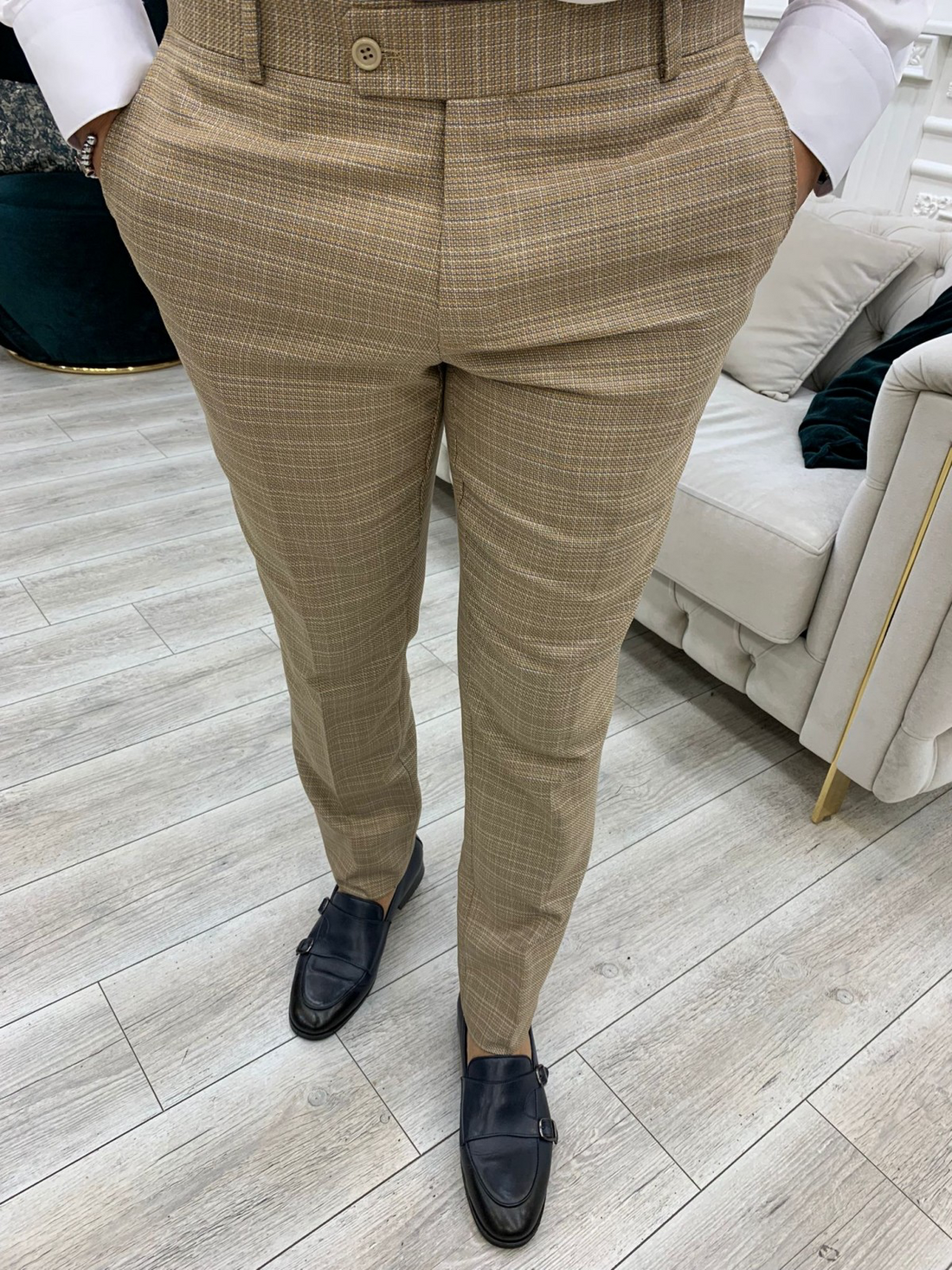 Yellow Striped Slim-Fit Italian Cut Double Breasted Suit