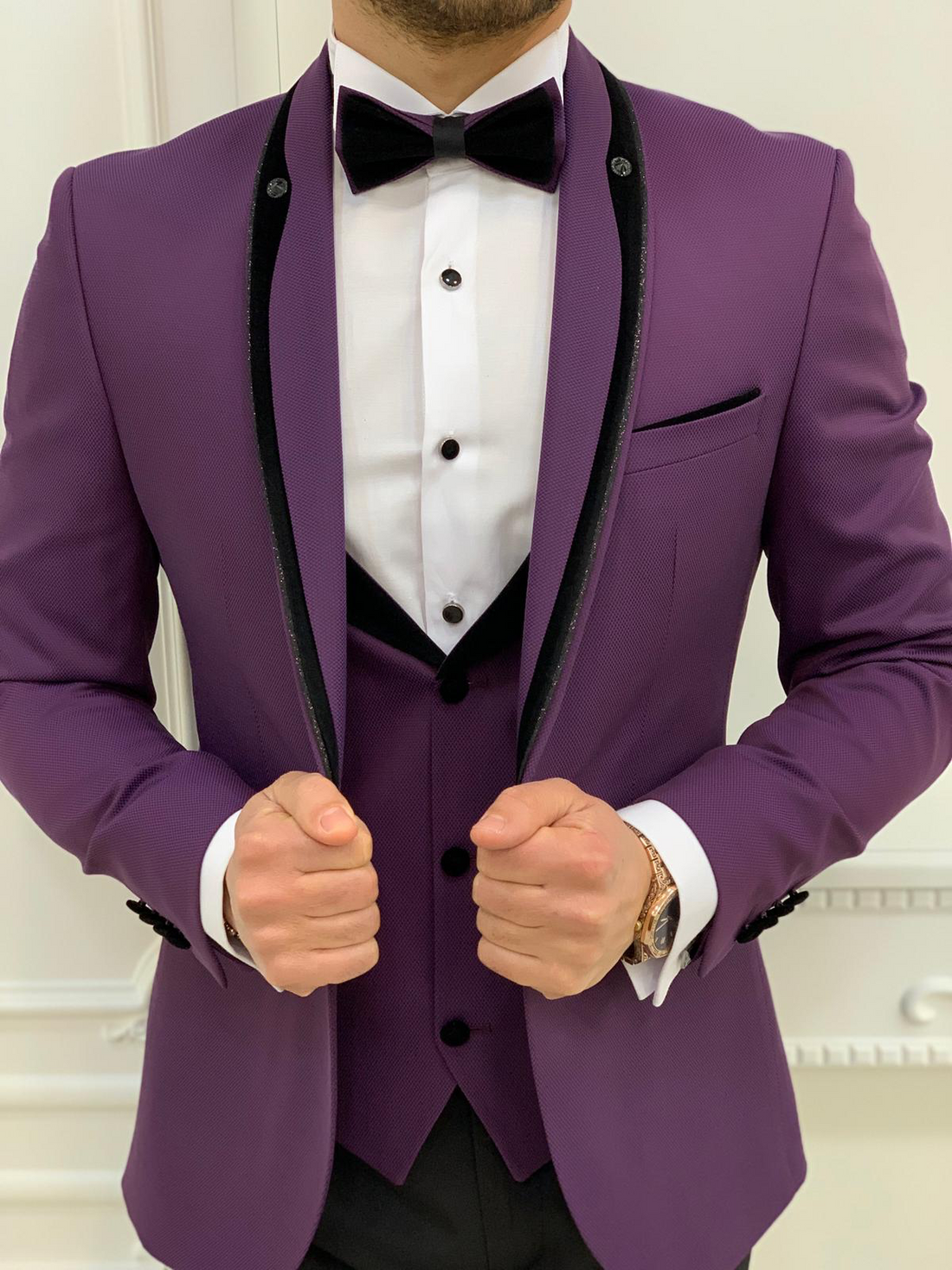 Purple Glitter Shawl Slim-Fit Tuxedo
