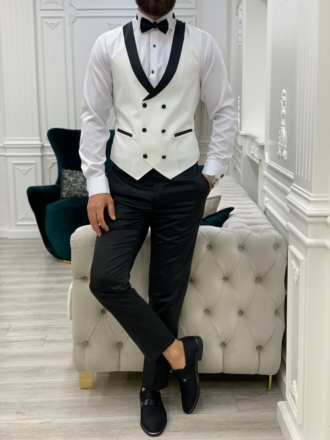 White Groom Slim-Fit Italian Cut Tuxedo