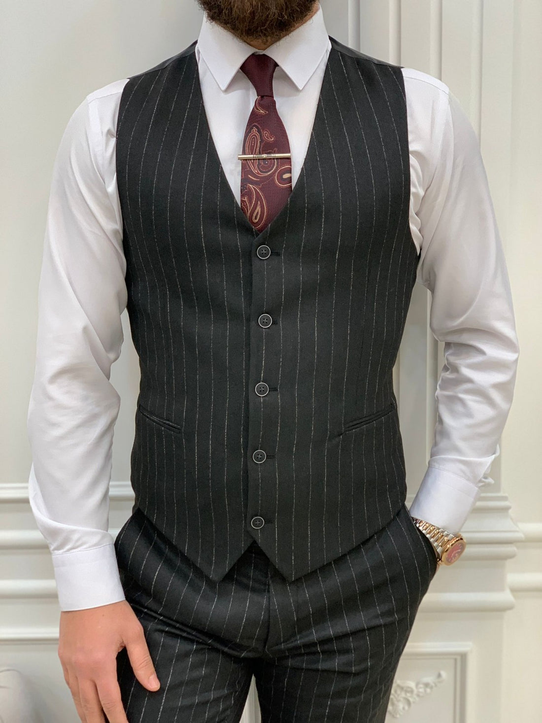 Smoked Striped Slim-Fit Italian Cut Suit