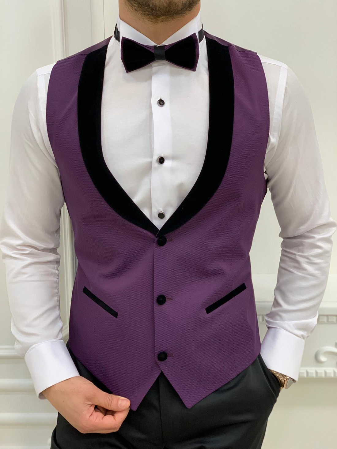 Purple Glitter Shawl Slim-Fit Tuxedo