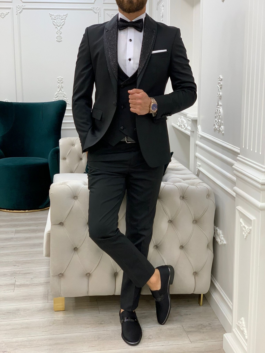 Black Glitter Groom Slim-Fit Tuxedo