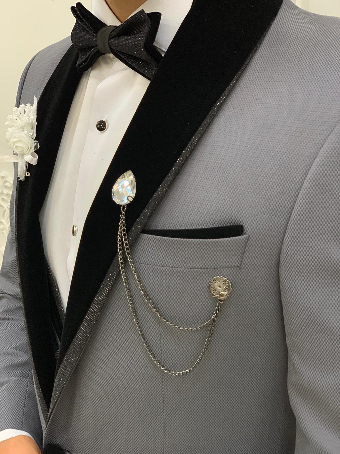 Grey Glitter Groom Slim-Fit Tuxedo