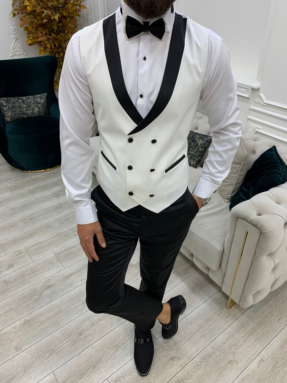 White Groom Slim-Fit Italian Cut Tuxedo