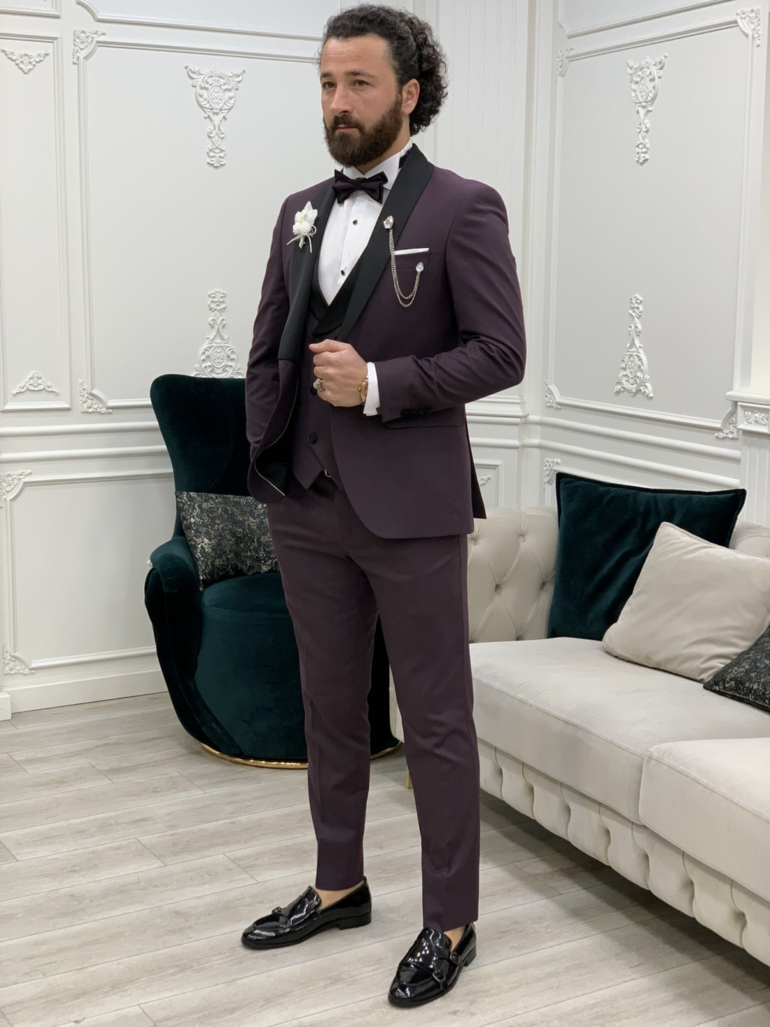 Dark Purple Shawl Collar Slim-Fit Italian Cut Tuxedo