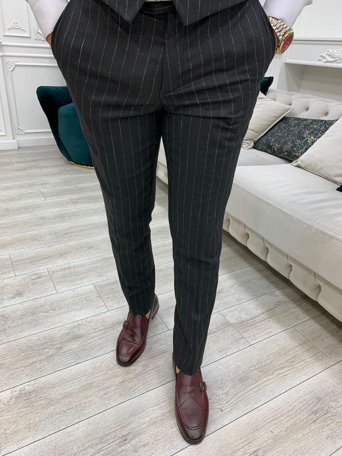 Smoked Striped Slim-Fit Italian Cut Suit