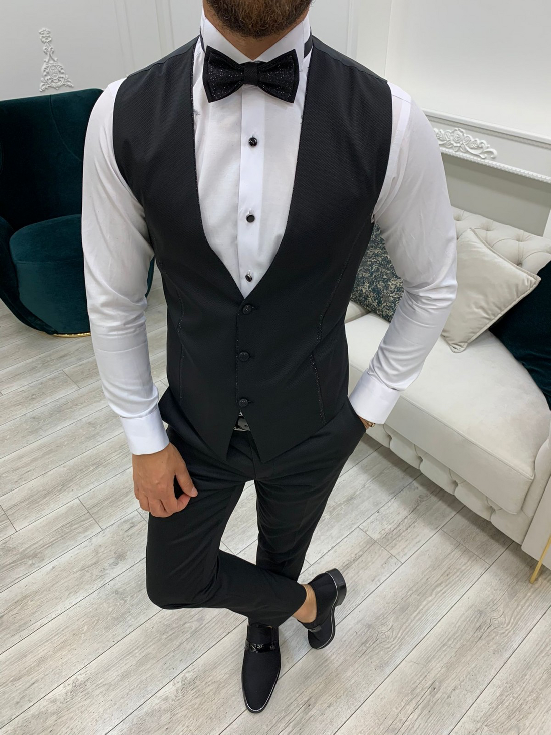 Black Glitter Dovetail Slim-Fit Tuxedo