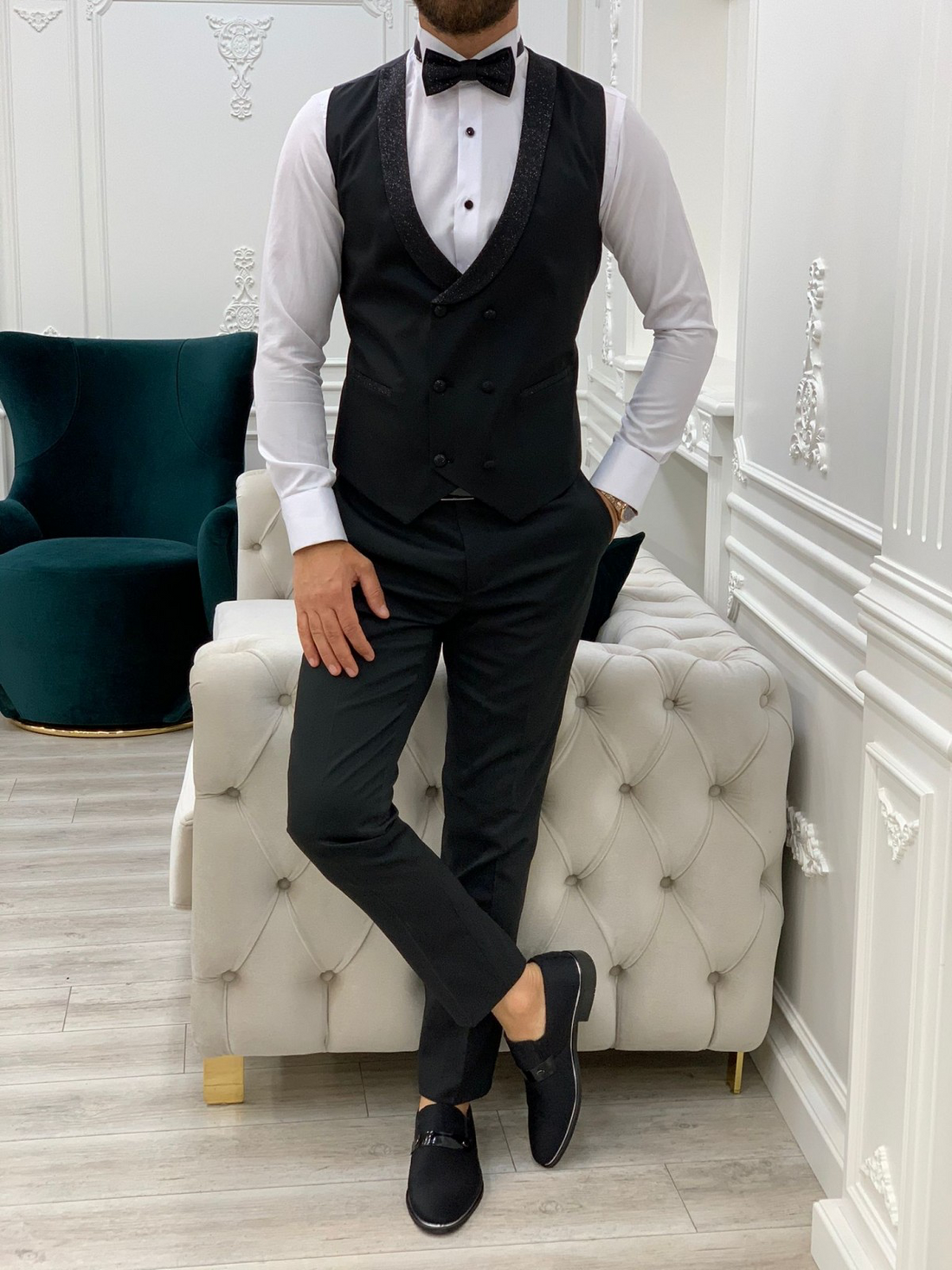 Black Glitter Groom Slim-Fit Tuxedo