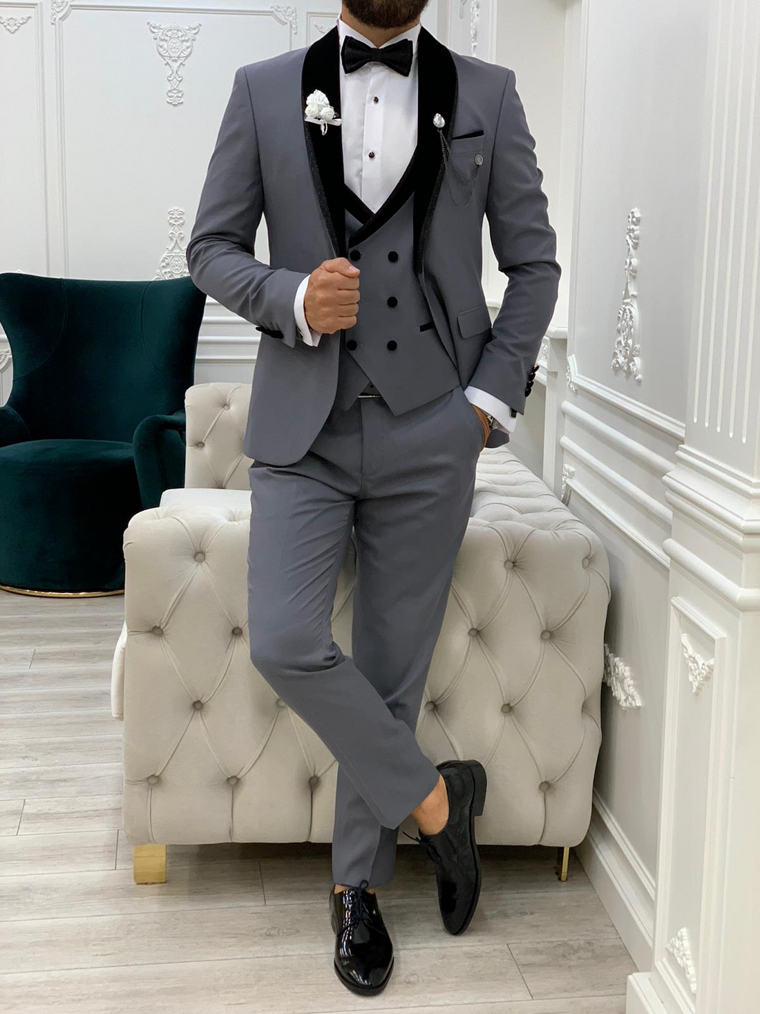 Grey Glitter Groom Slim-Fit Tuxedo