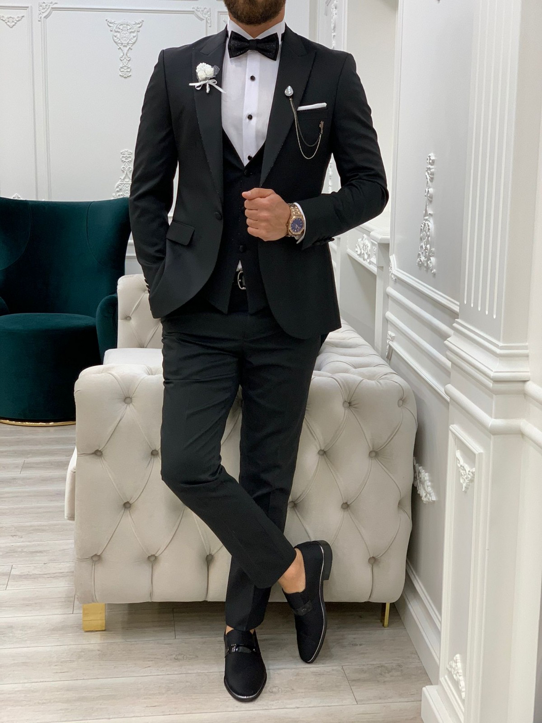 Black Glitter Dovetail Slim-Fit Tuxedo