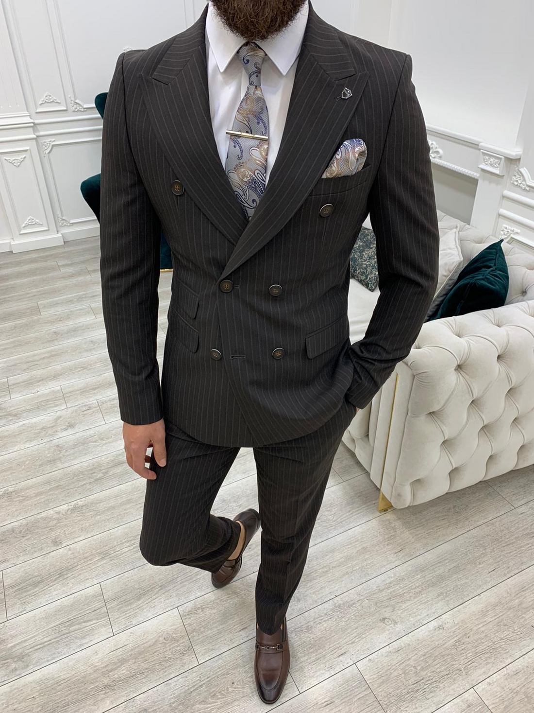 Bitter Brown Slim-Fit Italian Cut Double Breasted Suit