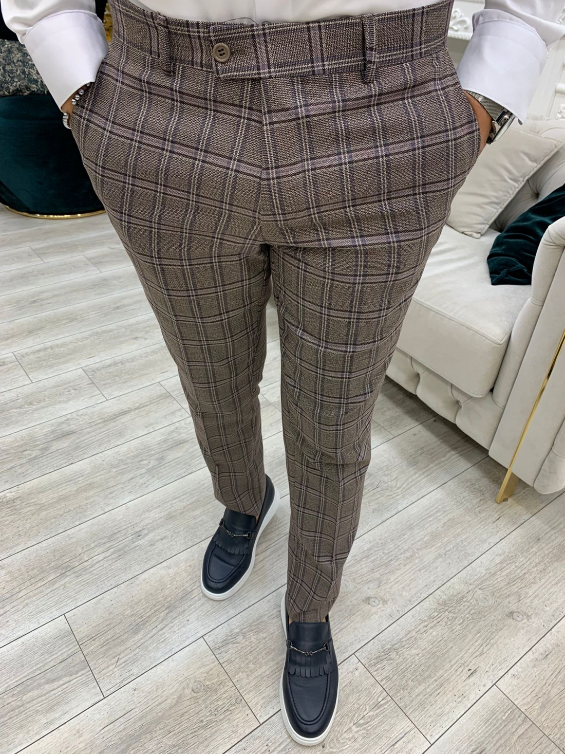 Cherry Patterned Slim-Fit Italian Cut Double Breasted Suit