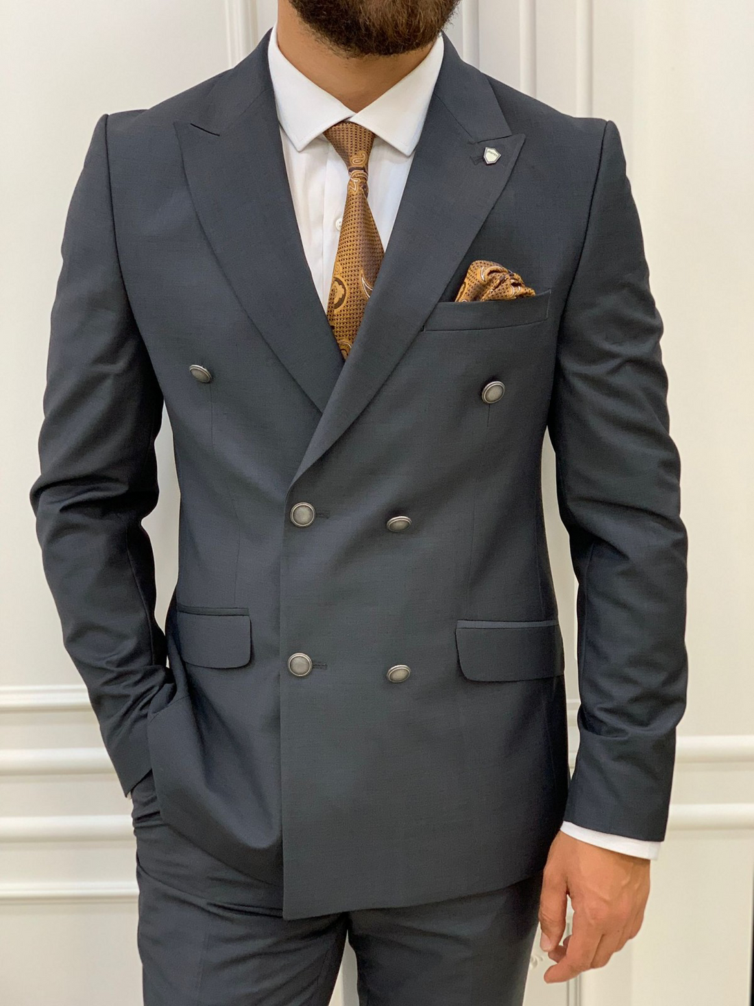 Smoked Slim-Fit Italian Cut Double Breasted Suit