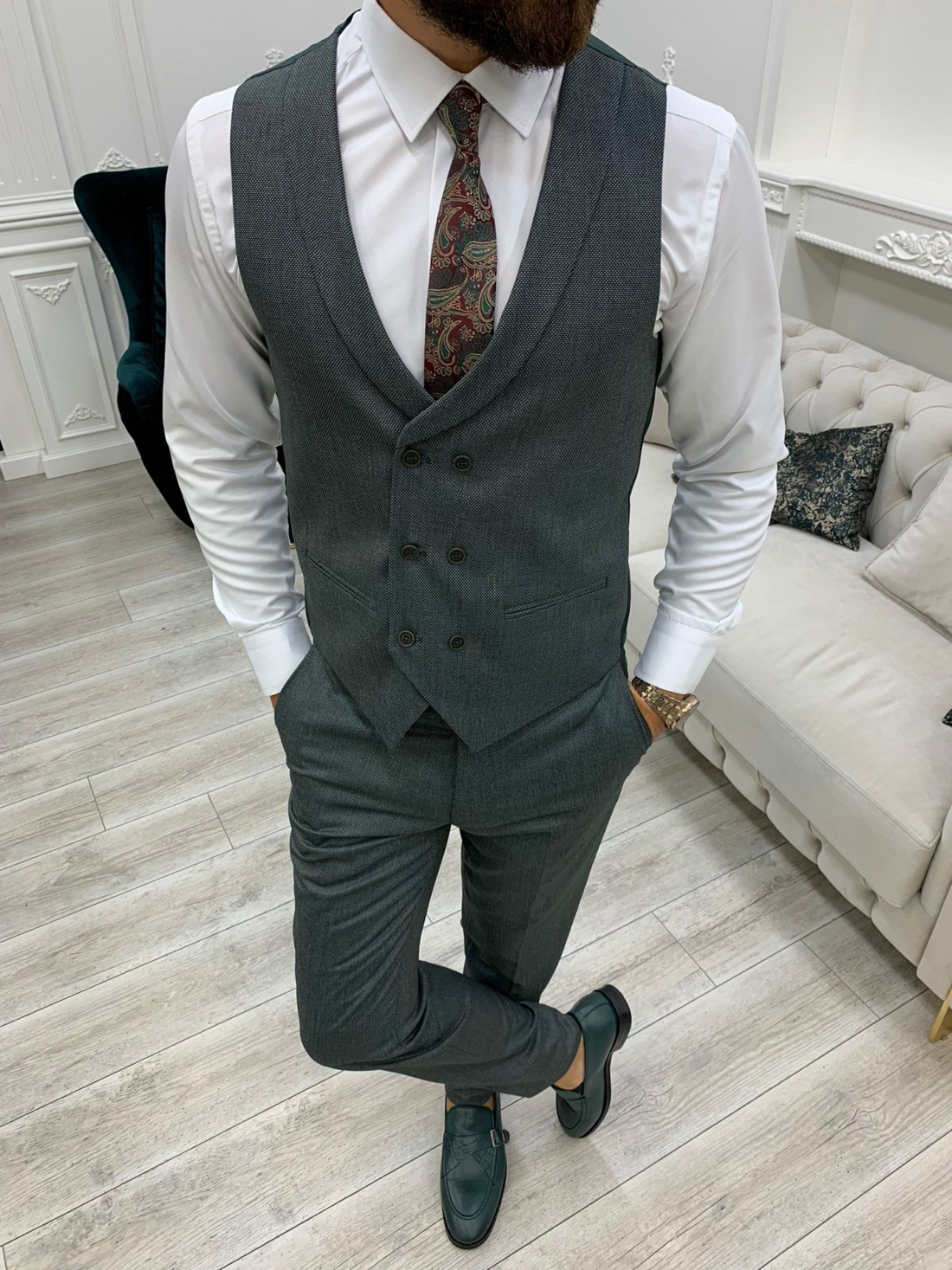 Green Slim-Fit Italian Cut Suit