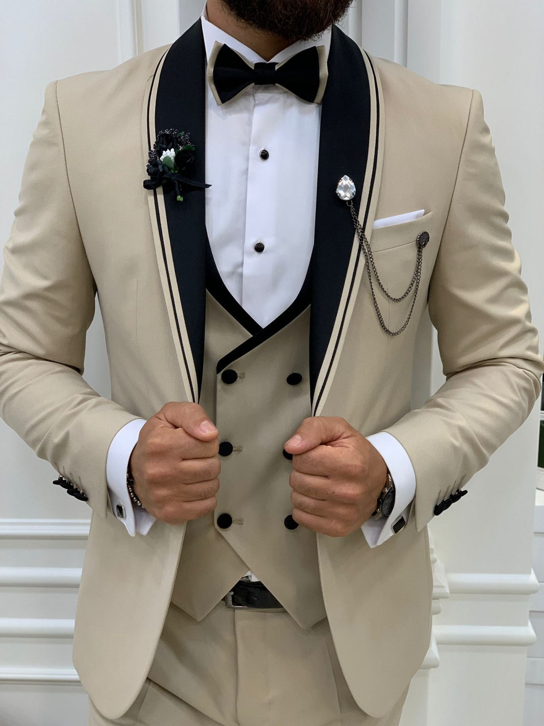 Beige Groom Slim-Fit Tuxedo