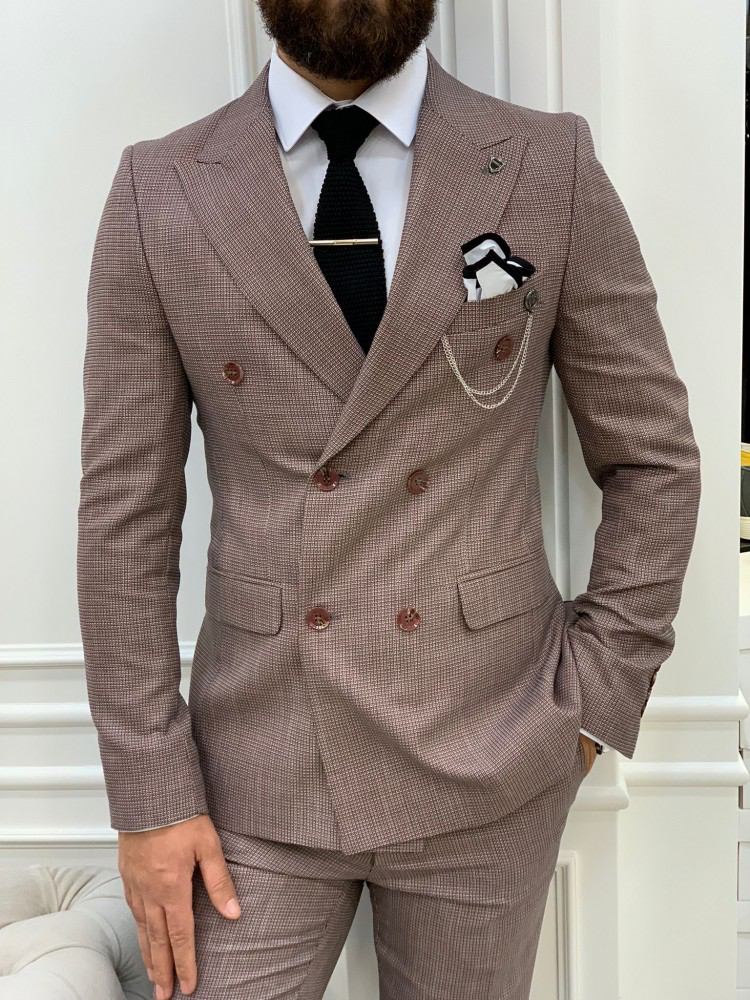 Burgundy Striped Slim-Fit Italian Cut Double Breasted Suit