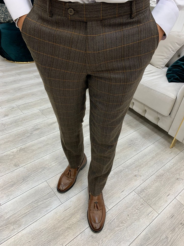 Bitter Brown Striped Slim-Fit Italian Cut Double Breasted Suit