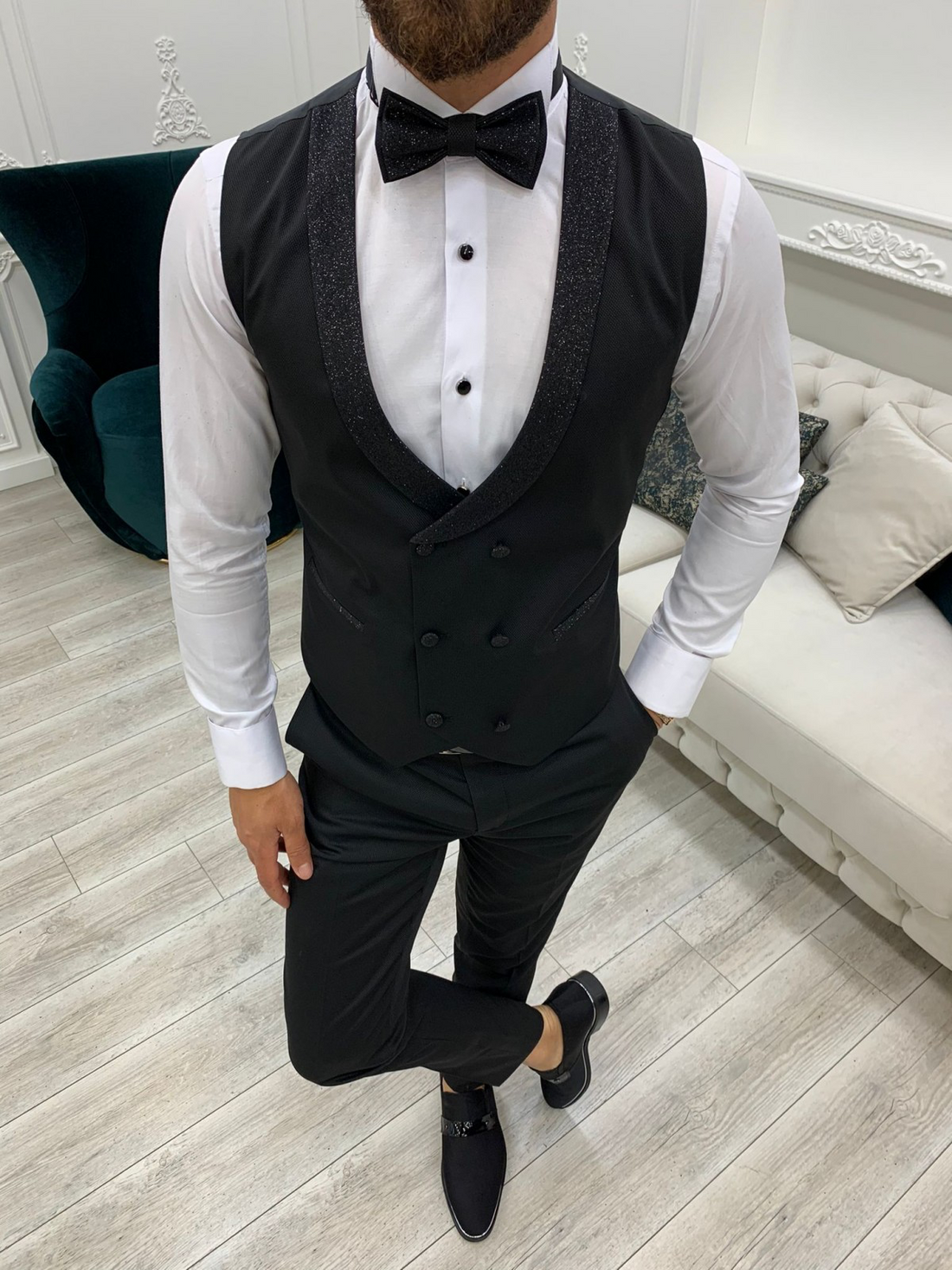 Black Glitter Groom Slim-Fit Tuxedo