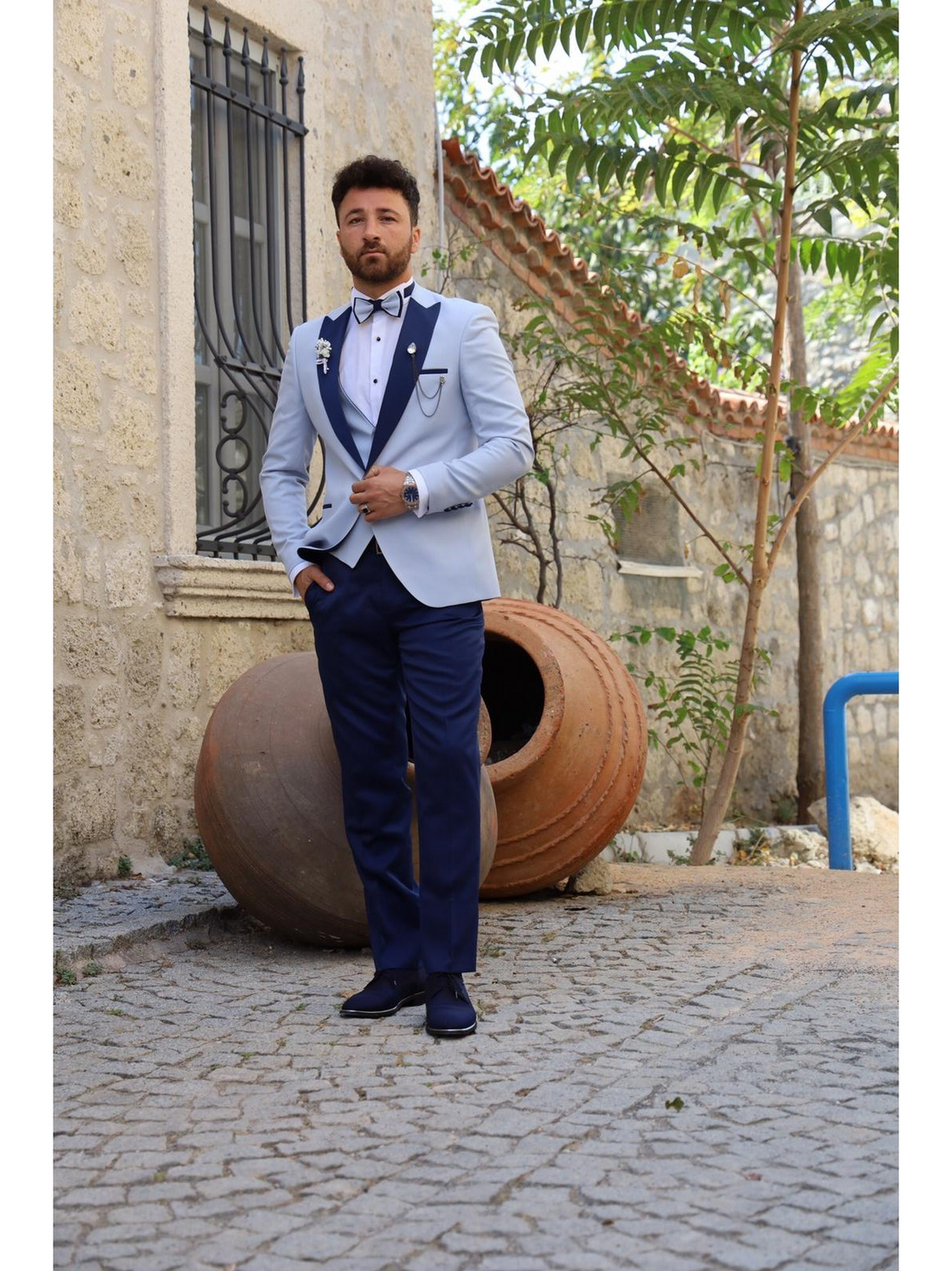 Ice Blue Satin Slim-Fit Italian Cut Tuxedo