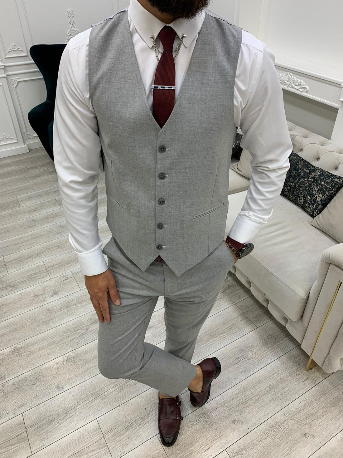 Grey Striped Slim-Fit Italian Cut Suit