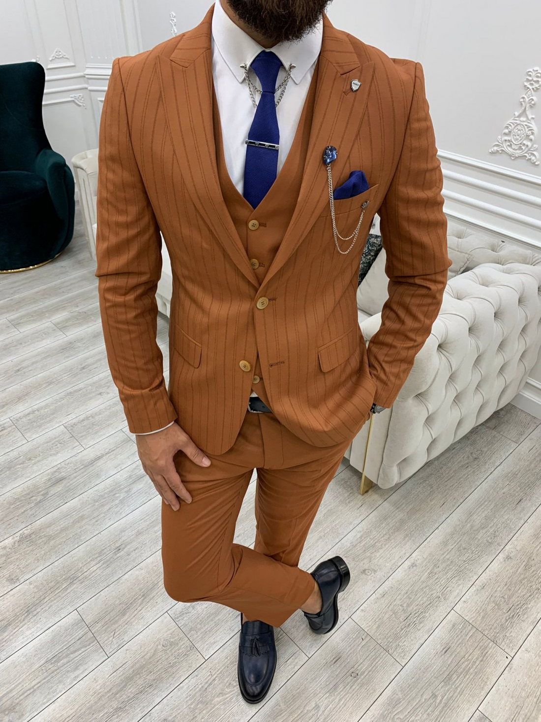 Tile Striped Slim-Fit Italian Cut Suit