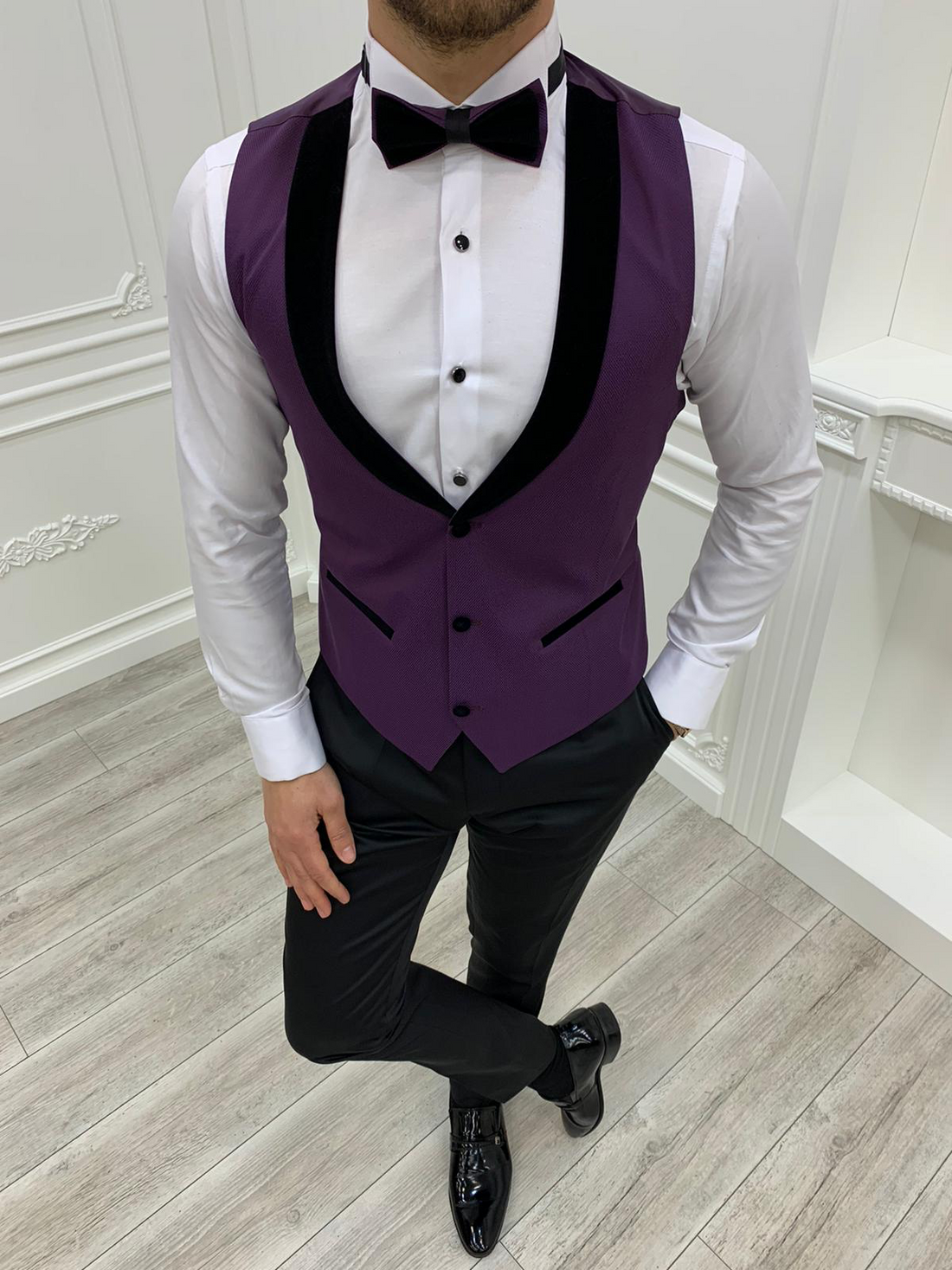 Purple Glitter Shawl Slim-Fit Tuxedo