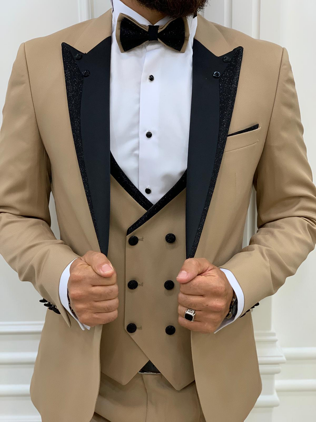 Cream Glitter Groom Slim-Fit Tuxedo