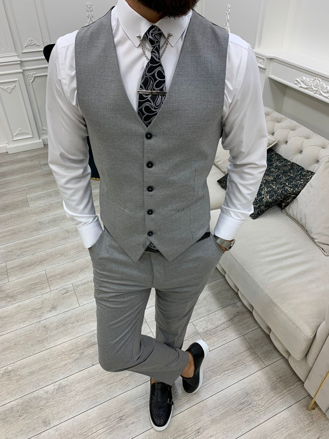 Grey Plaid Slim-Fit Italian Cut Suit