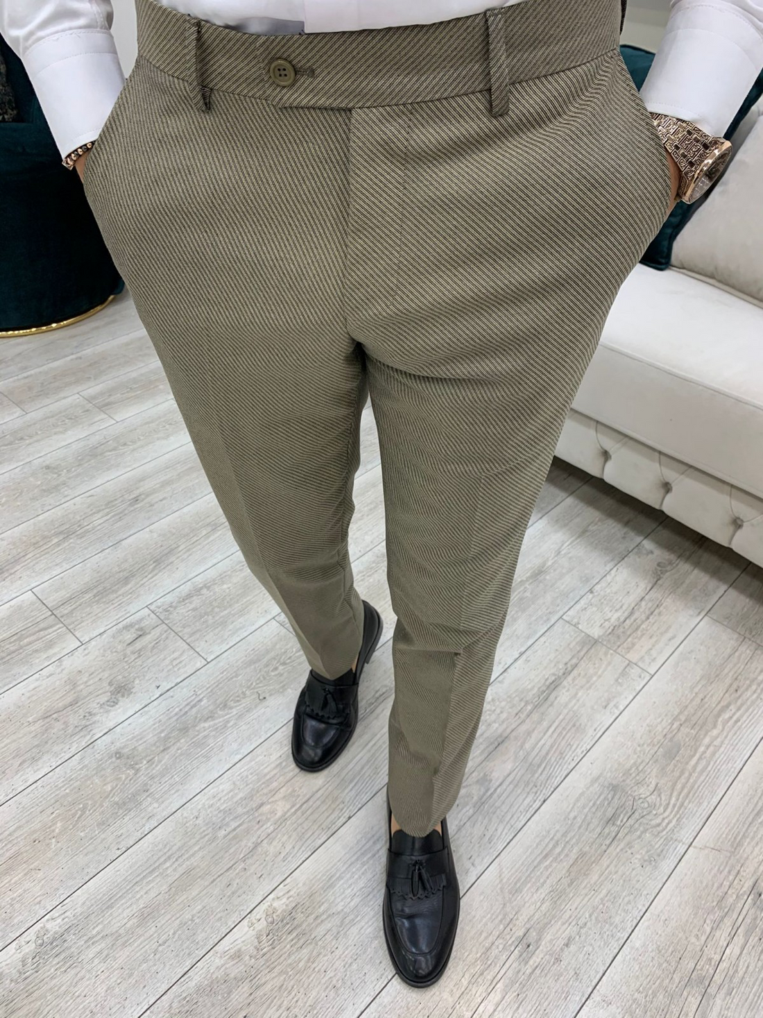 Cream Slim-Fit Double Breasted Suit